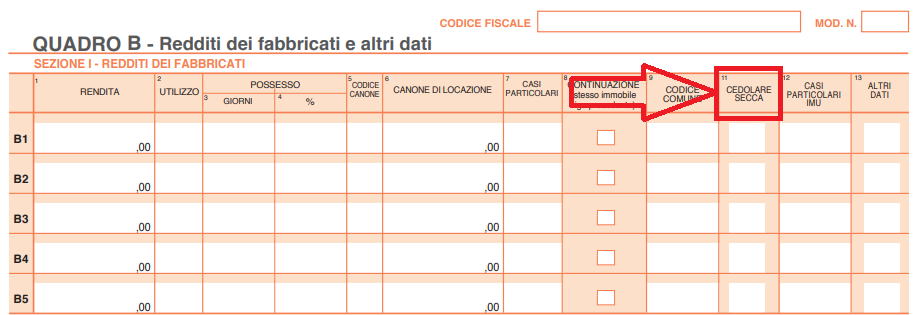 cedolare secca Quadro B
